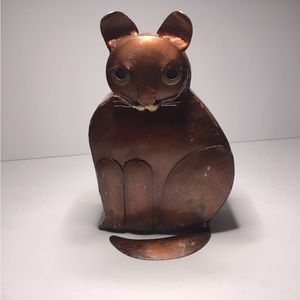 Unique Vintage Indonesian Folk Art Copper Cat Candleholder